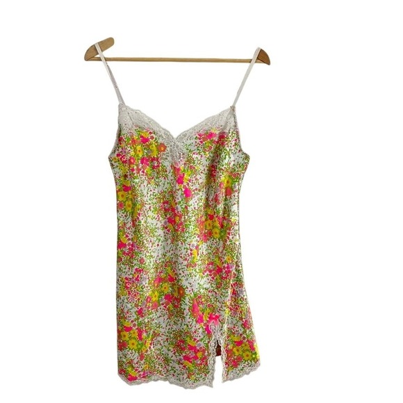 Victoria's Secret Other - Victoria's Secret Satin Slip Nightgown Slip Dress Vtg Size M Floral Lace Trim